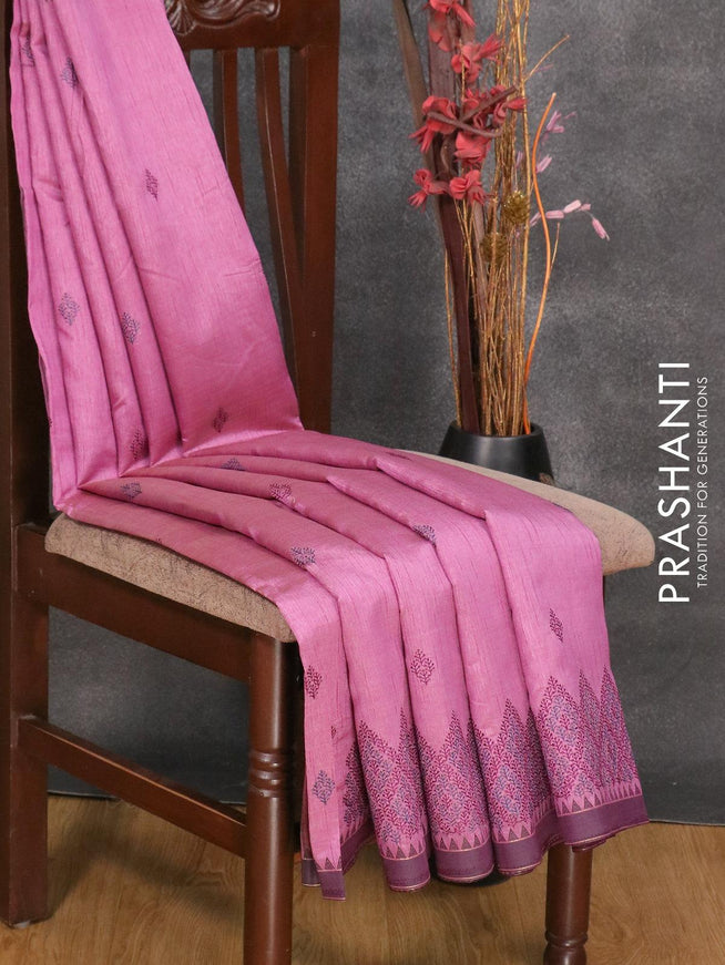 Semi tussar saree purple and jamun shade with embroidery work and simple border - {{ collection.title }} by Prashanti Sarees