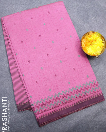 Semi tussar saree purple with embroidery work and simple border - {{ collection.title }} by Prashanti Sarees