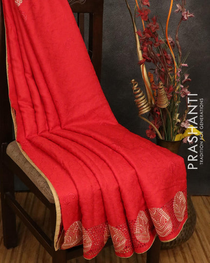 Semi tussar saree red with embroidery and cut work - {{ collection.title }} by Prashanti Sarees