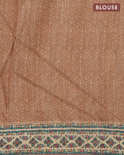 Semi tussar saree rust shade with allover prints & kantha stitch work and kantha stitch work border - {{ collection.title }} by Prashanti Sarees