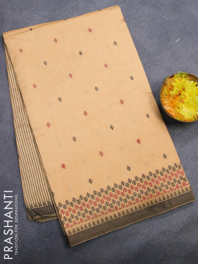 Semi tussar saree sandal and elephant grey with embroidery work and simple border - {{ collection.title }} by Prashanti Sarees