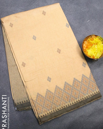 Semi tussar saree sandal and elephant grey with embroidery work and simple border - {{ collection.title }} by Prashanti Sarees