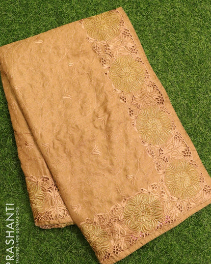 Semi tussar saree sandal with embroidery and cut work - {{ collection.title }} by Prashanti Sarees