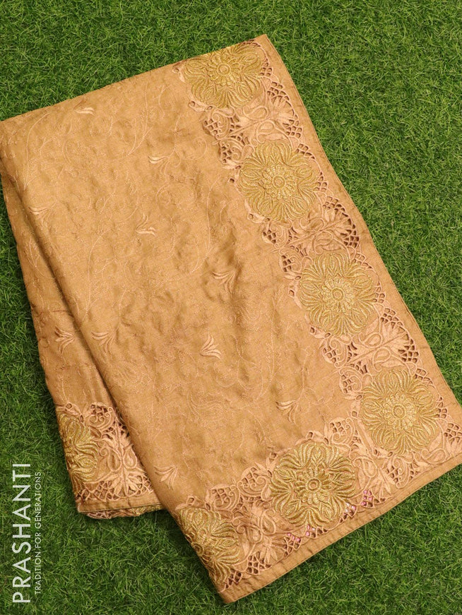 Semi tussar saree sandal with embroidery and cut work - {{ collection.title }} by Prashanti Sarees