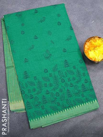Semi tussar saree teal green with allover embroidery work and simple border - {{ collection.title }} by Prashanti Sarees