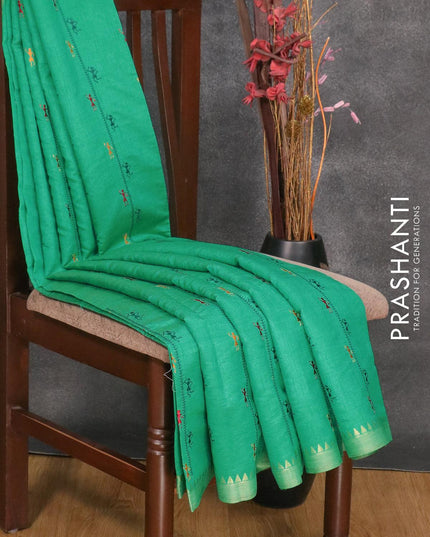 Semi tussar saree teal green with allover embroidery work and simple border - {{ collection.title }} by Prashanti Sarees