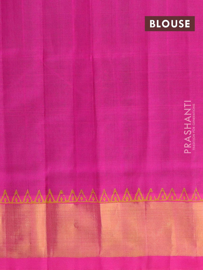 Silk cotton block printed partly saree green and pink with paisley butta prints and zari woven border - {{ collection.title }} by Prashanti Sarees