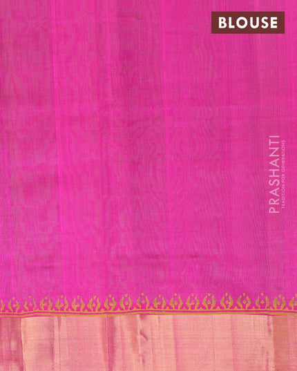 Silk cotton block printed partly saree light green and pink with butta prints and zari woven border - {{ collection.title }} by Prashanti Sarees