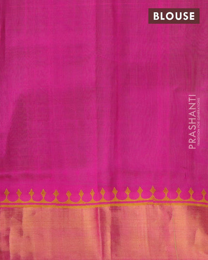 Silk cotton block printed partly saree parrot green and pink with annam butta prints and zari woven border - {{ collection.title }} by Prashanti Sarees