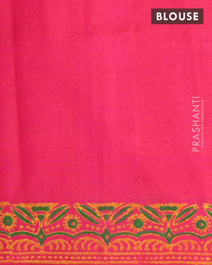 Silk cotton block printed saree dual shade of pinkish orange and pink with allover prints and printed border - {{ collection.title }} by Prashanti Sarees