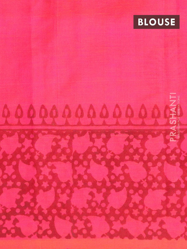 Silk cotton block printed saree dual shade of pinkish orange with leaf butta prints and printed border - {{ collection.title }} by Prashanti Sarees