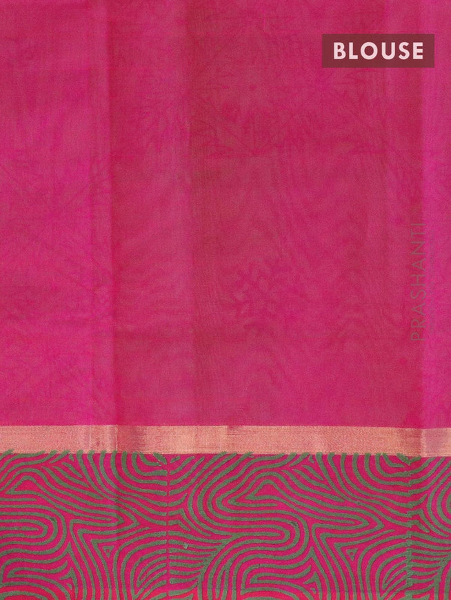 Silk cotton block printed saree green shade and pink with butta prints and zari woven printed border - {{ collection.title }} by Prashanti Sarees
