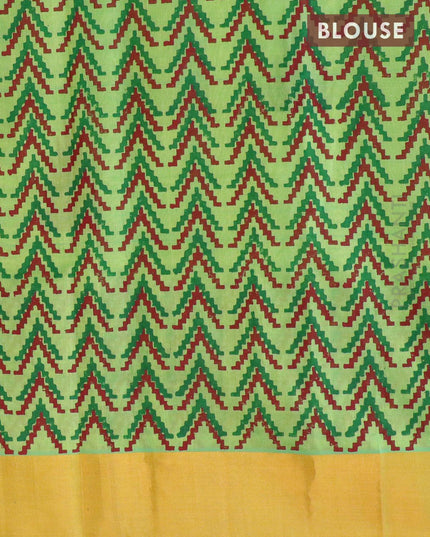 Silk cotton block printed saree green shade with allover prints and zari woven border - {{ collection.title }} by Prashanti Sarees