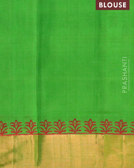 Silk cotton block printed saree green with allover prints and big zari woven border - {{ collection.title }} by Prashanti Sarees