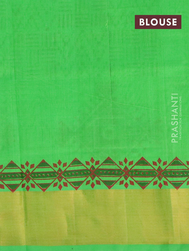 Silk cotton block printed saree green with allover prints and zari woven border - {{ collection.title }} by Prashanti Sarees