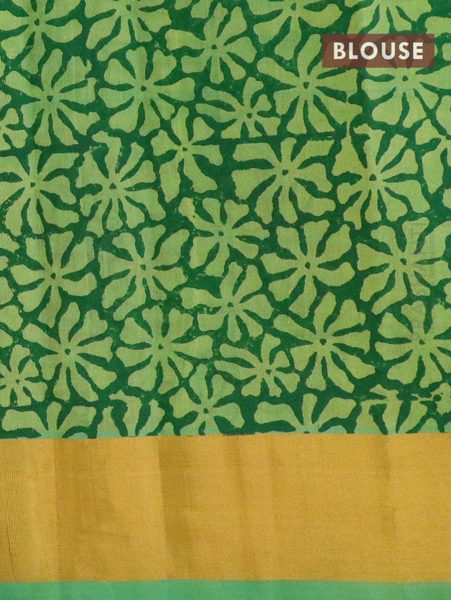 Silk cotton block printed saree light green shade with allover prints and zari woven border - {{ collection.title }} by Prashanti Sarees