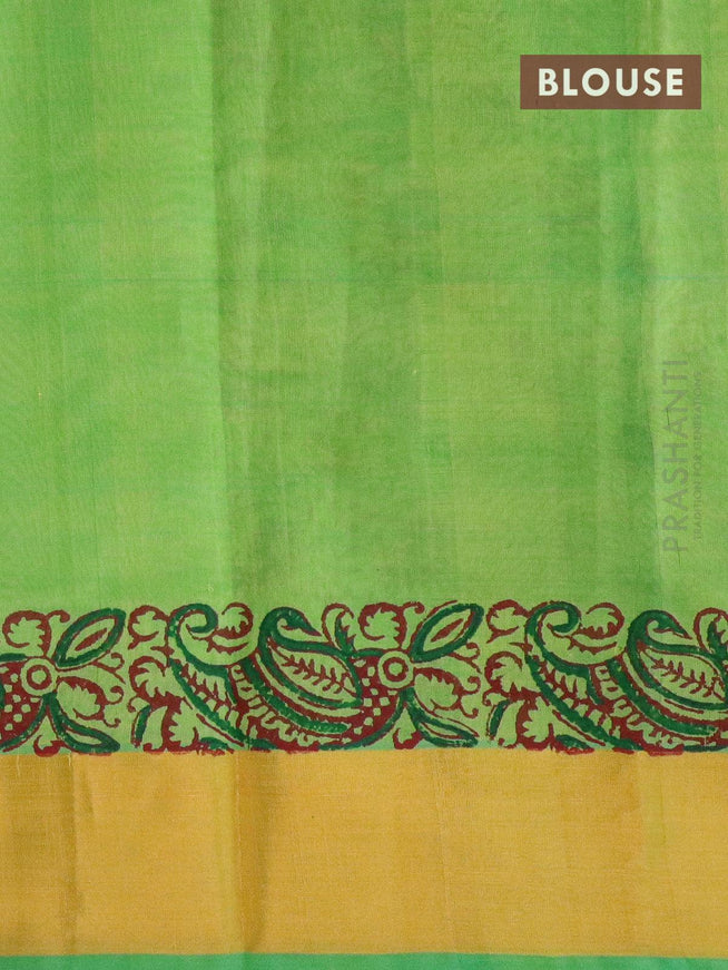 Silk cotton block printed saree light green with allover butta prints and zari woven border - {{ collection.title }} by Prashanti Sarees