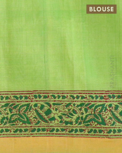 Silk cotton block printed saree light green with allover prints and small zari woven border - {{ collection.title }} by Prashanti Sarees