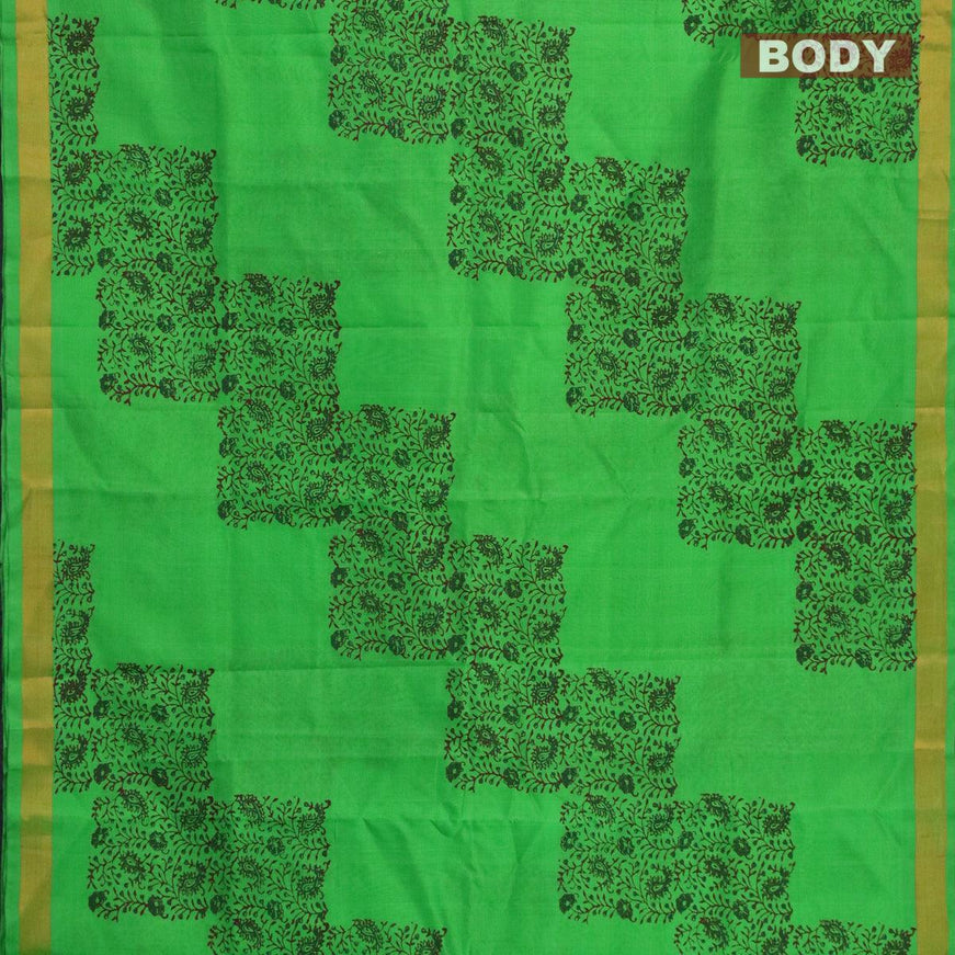 Silk cotton block printed saree light green with allover prints and zari woven border - {{ collection.title }} by Prashanti Sarees