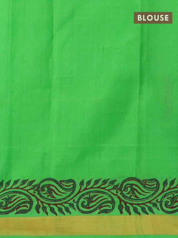Silk cotton block printed saree light green with allover prints and zari woven border - {{ collection.title }} by Prashanti Sarees