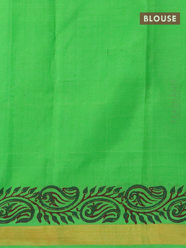 Silk cotton block printed saree light green with allover prints and zari woven border - {{ collection.title }} by Prashanti Sarees