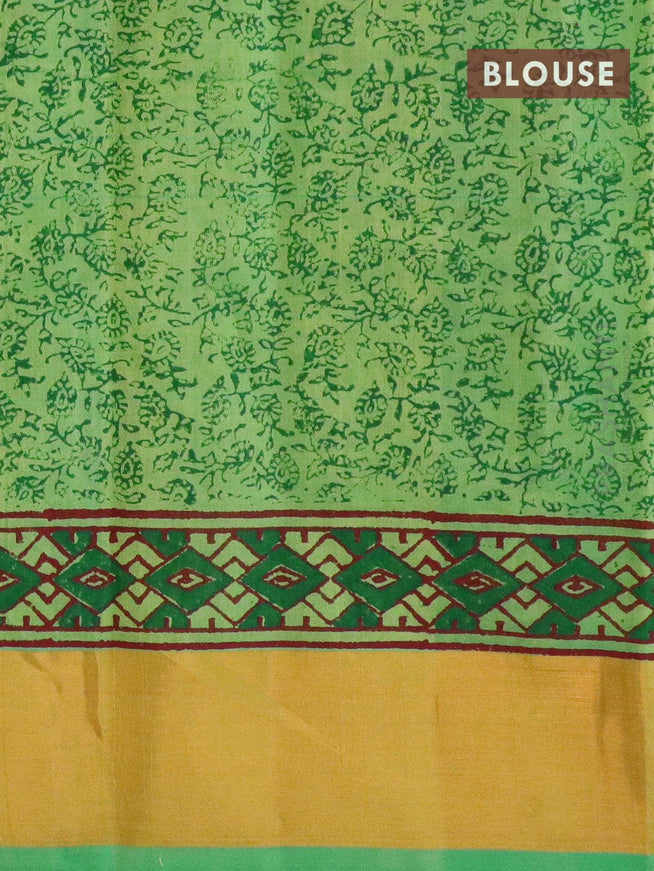 Silk cotton block printed saree light green with allover prints and zari woven border - {{ collection.title }} by Prashanti Sarees