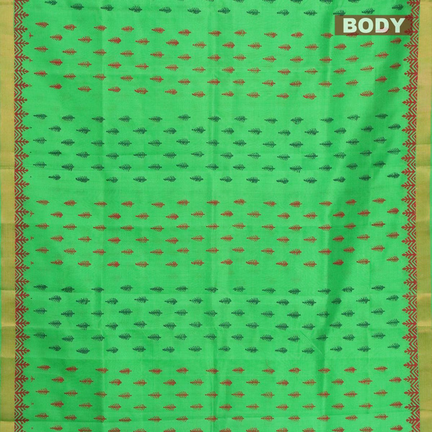 Silk cotton block printed saree parrot green with allover butta prints and zari woven border - {{ collection.title }} by Prashanti Sarees
