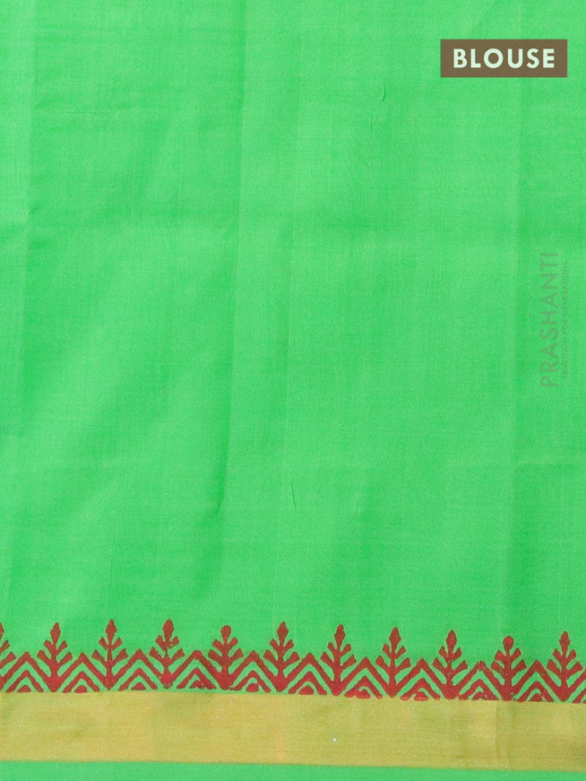 Silk cotton block printed saree parrot green with allover butta prints and zari woven border - {{ collection.title }} by Prashanti Sarees
