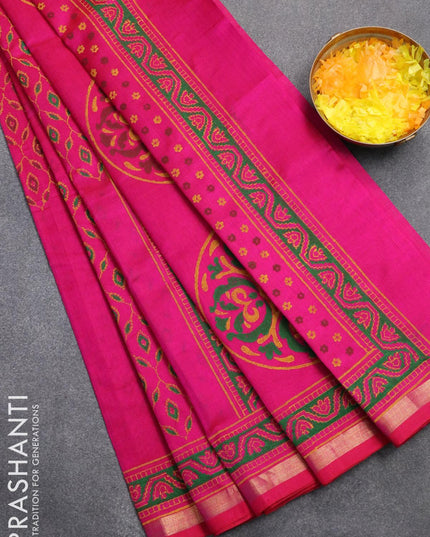 Silk cotton block printed saree pink with allover prints and small zari woven border - {{ collection.title }} by Prashanti Sarees