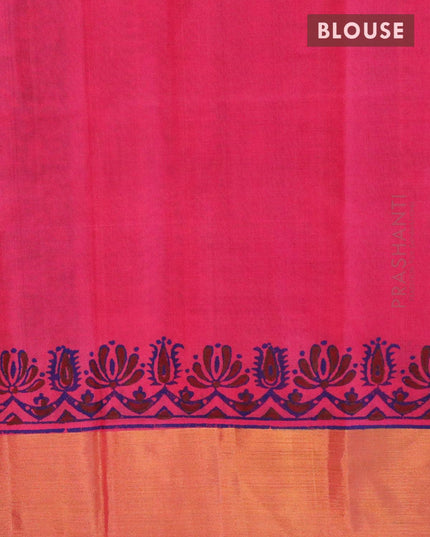 Silk cotton block printed saree pink with allover prints and zari woven border - {{ collection.title }} by Prashanti Sarees