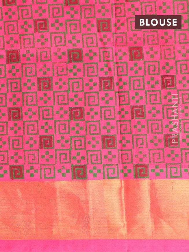 Silk cotton block printed saree pink with geometric butta prints and zari woven border - {{ collection.title }} by Prashanti Sarees