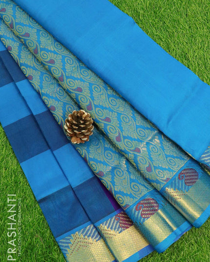 Silk cotton saree blue and cs blue with paalum pazhamum checks and zari woven border - {{ collection.title }} by Prashanti Sarees