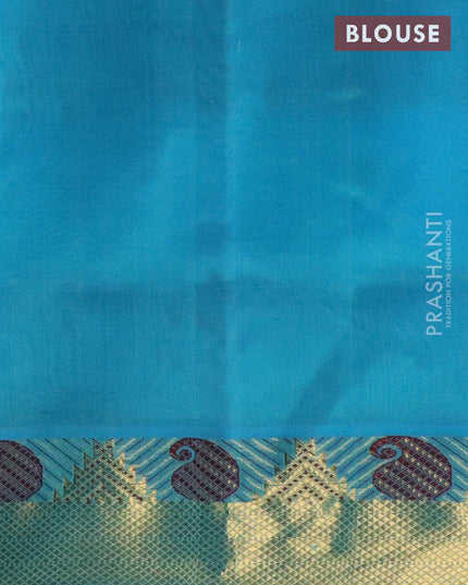 Silk cotton saree blue and light blue with allover paalum pazhamum checks & temple buttas and temple zari woven border - {{ collection.title }} by Prashanti Sarees
