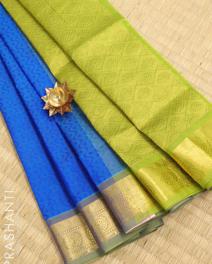 Silk cotton saree blue and light green with allover self emboss jacquard and zari woven border - {{ collection.title }} by Prashanti Sarees