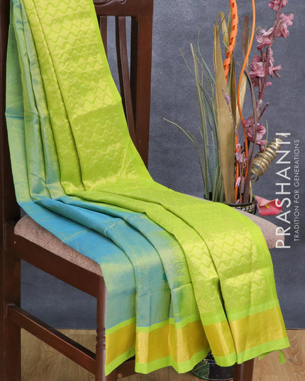 Silk cotton saree dual shade of bluish light green and light green with thread woven annam buttas and zari woven border - {{ collection.title }} by Prashanti Sarees