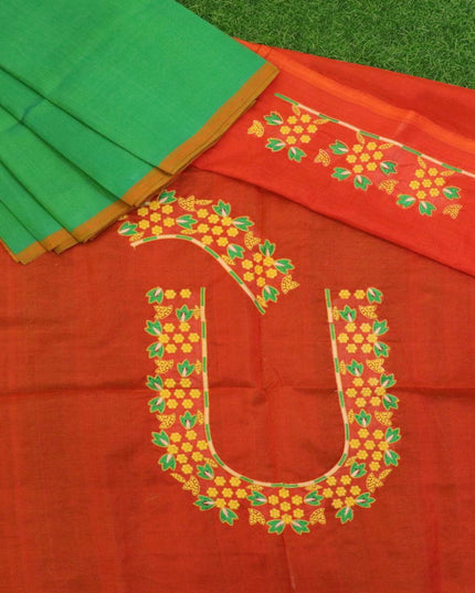 Silk cotton saree dual shade of light green and orange with plain body and piping border - {{ collection.title }} by Prashanti Sarees