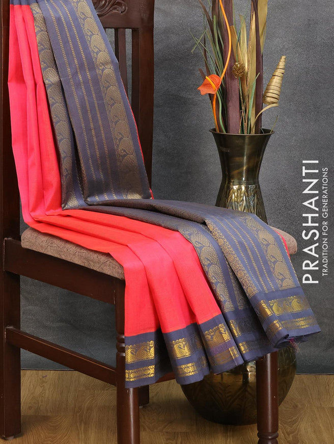 Silk cotton saree dual shade of pink and grey with allover vairaosi pattern and rettapet zari woven korvai border - {{ collection.title }} by Prashanti Sarees