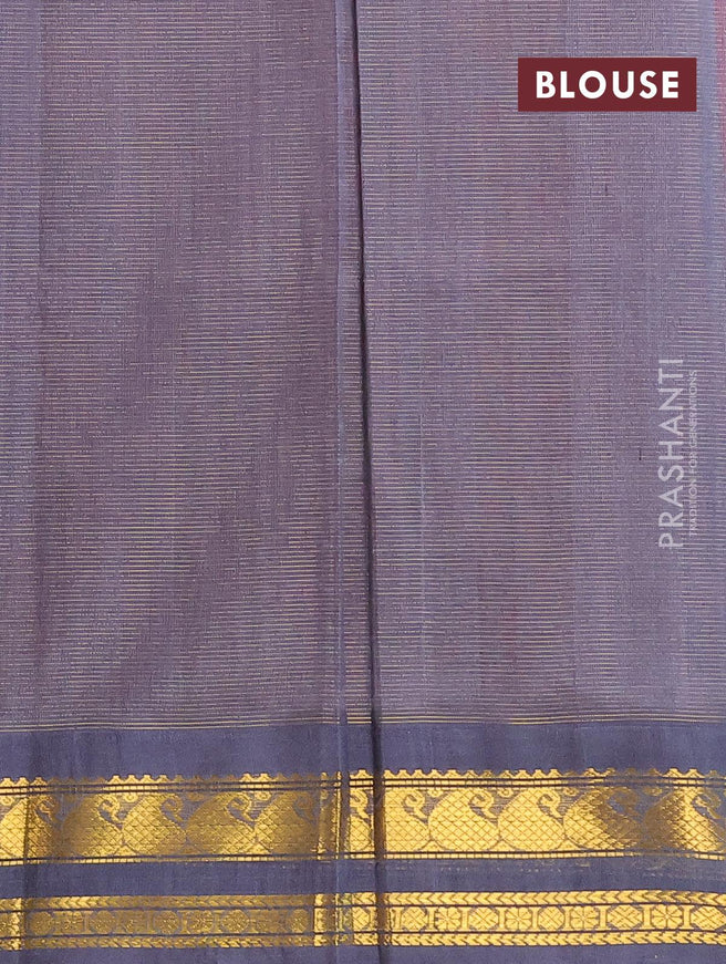 Silk cotton saree dual shade of pink and grey with allover vairaosi pattern and rettapet zari woven korvai border - {{ collection.title }} by Prashanti Sarees