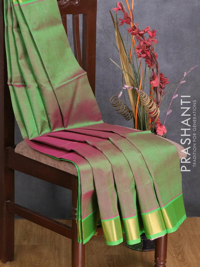 Silk cotton saree dual shade of pinkish green with plain body and zari woven border - {{ collection.title }} by Prashanti Sarees