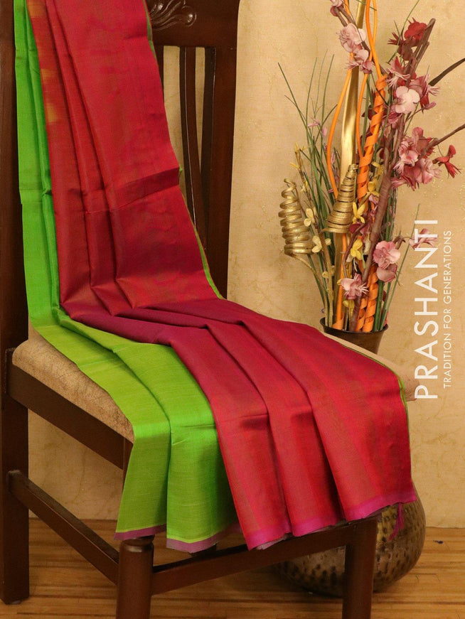Silk cotton saree green and dual shade of red with piping border and embroided blouse - {{ collection.title }} by Prashanti Sarees