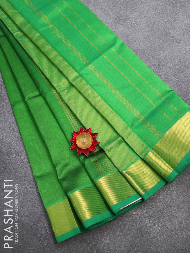 Silk cotton saree green and green shade with plain body and zari woven border - {{ collection.title }} by Prashanti Sarees
