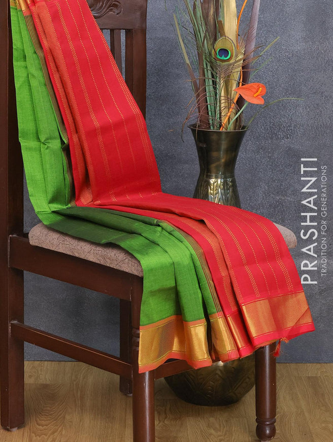 Silk cotton saree green and maroon with plain body and zari woven border Big border - {{ collection.title }} by Prashanti Sarees