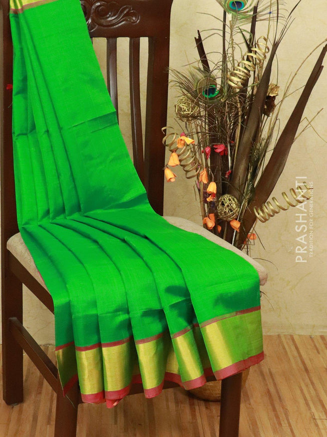 Silk cotton saree green and pink with plain body and embroidery blouse - {{ collection.title }} by Prashanti Sarees