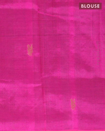Silk cotton saree green and pink with zari woven buttas and piping border - {{ collection.title }} by Prashanti Sarees