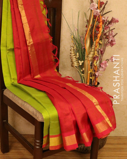 Silk cotton saree green and red with zari woven border and embroidered blouse - {{ collection.title }} by Prashanti Sarees