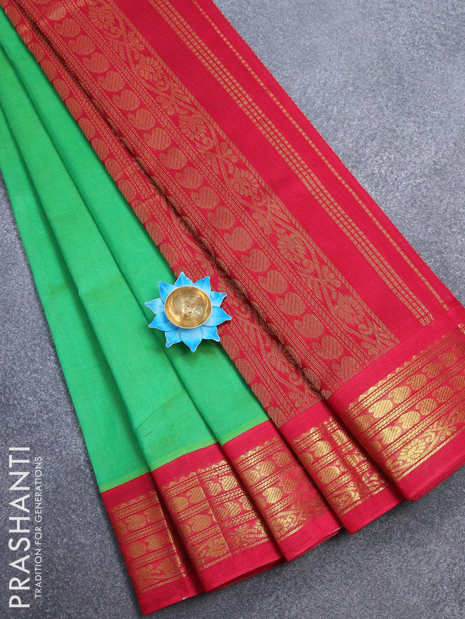 Silk cotton saree green and red with zari woven buttas and zari woven korvai border - {{ collection.title }} by Prashanti Sarees