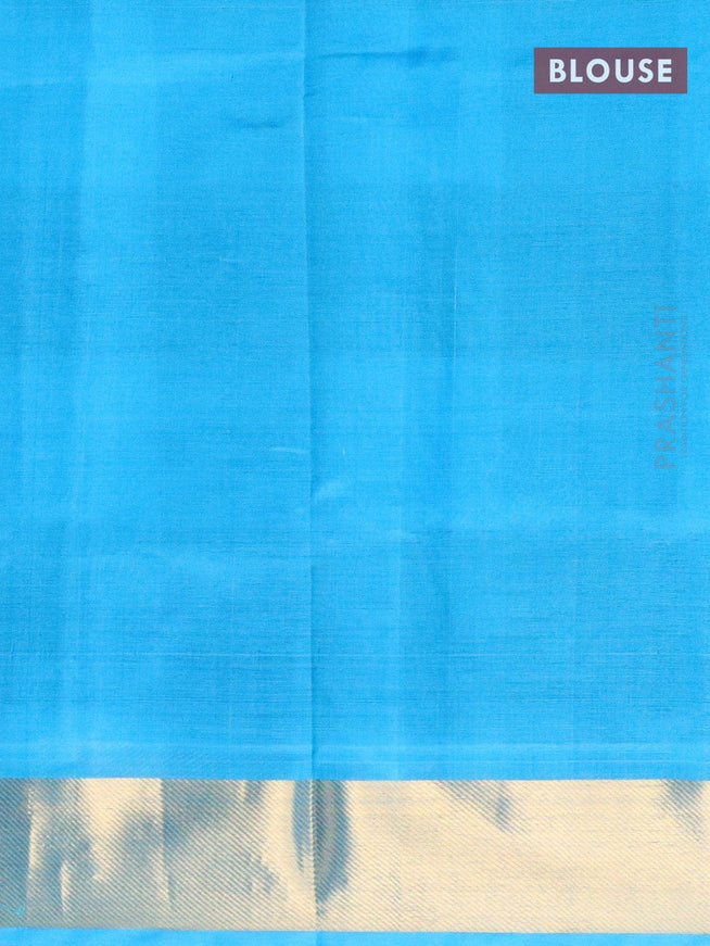 Silk cotton saree light blue and black with allover paalum pazhamum checked pattern zari buttas and zari woven border - {{ collection.title }} by Prashanti Sarees