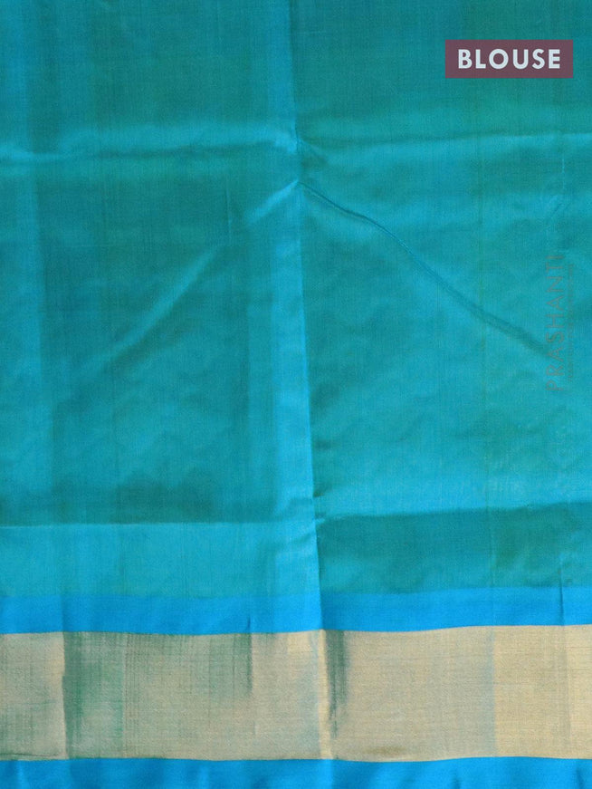 Silk cotton saree light green and light blue with thread woven annam buttas and zari woven border - {{ collection.title }} by Prashanti Sarees