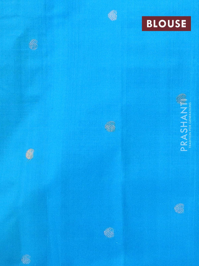 Silk cotton saree light green and light blue with zari woven buttas and piping border - {{ collection.title }} by Prashanti Sarees