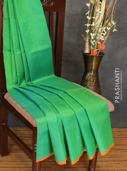 Silk cotton saree light green and orange with plain body and piping border - {{ collection.title }} by Prashanti Sarees